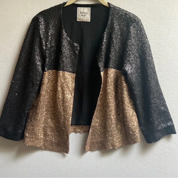 Weill Paris sequin black gold jacket Sz M - Picture 1 of 8